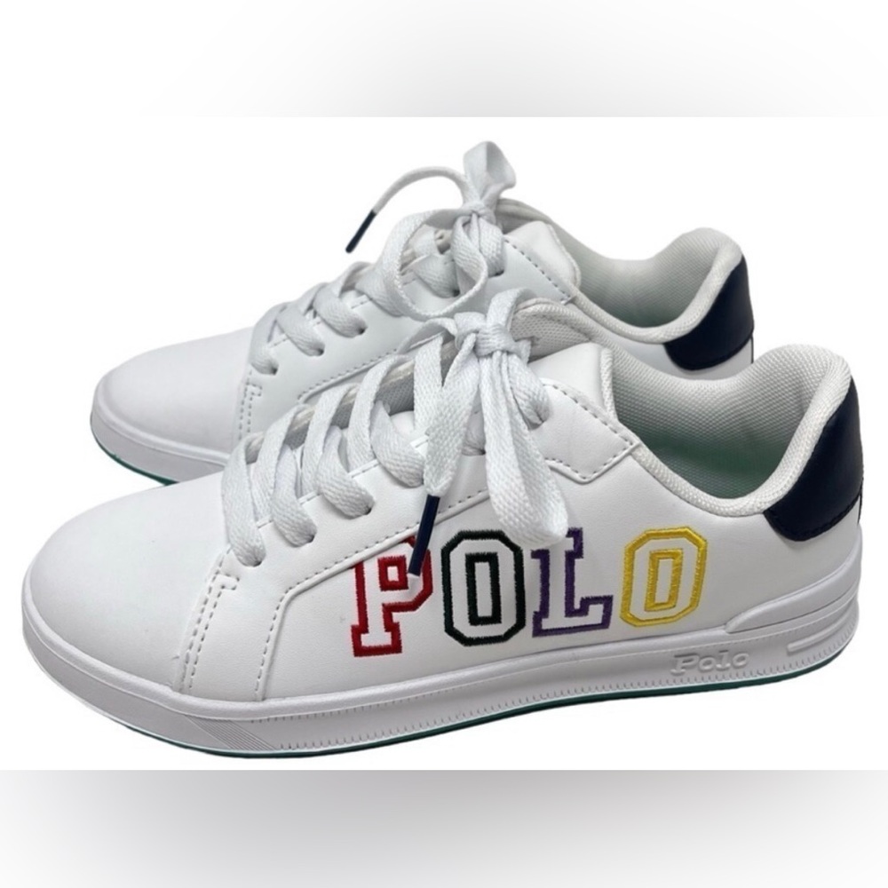 Polo by Ralph Lauren Kids White Sneakers with Multicolor Logo.Size 5 Embroidered - Picture 2 of 10